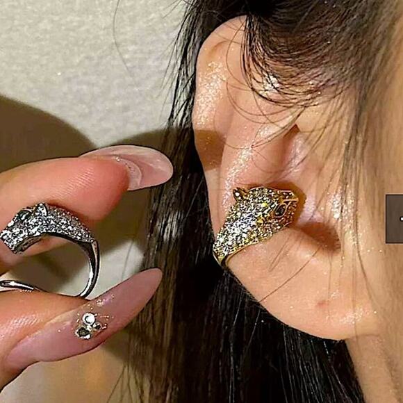 Gold Plated Zircon Leopard Cuff Earring, Cartilage, Minimalist - Picture 4 of 4